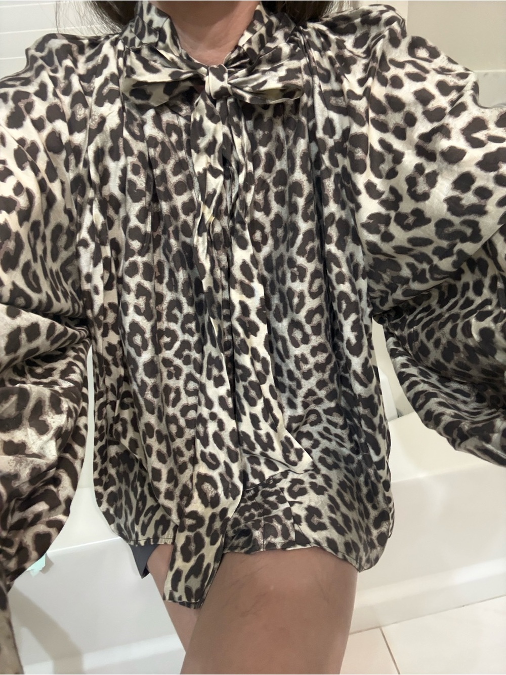 7 For All Mankind 🐆Leopard Print Tie-Neck Blouse in Neutral also size L